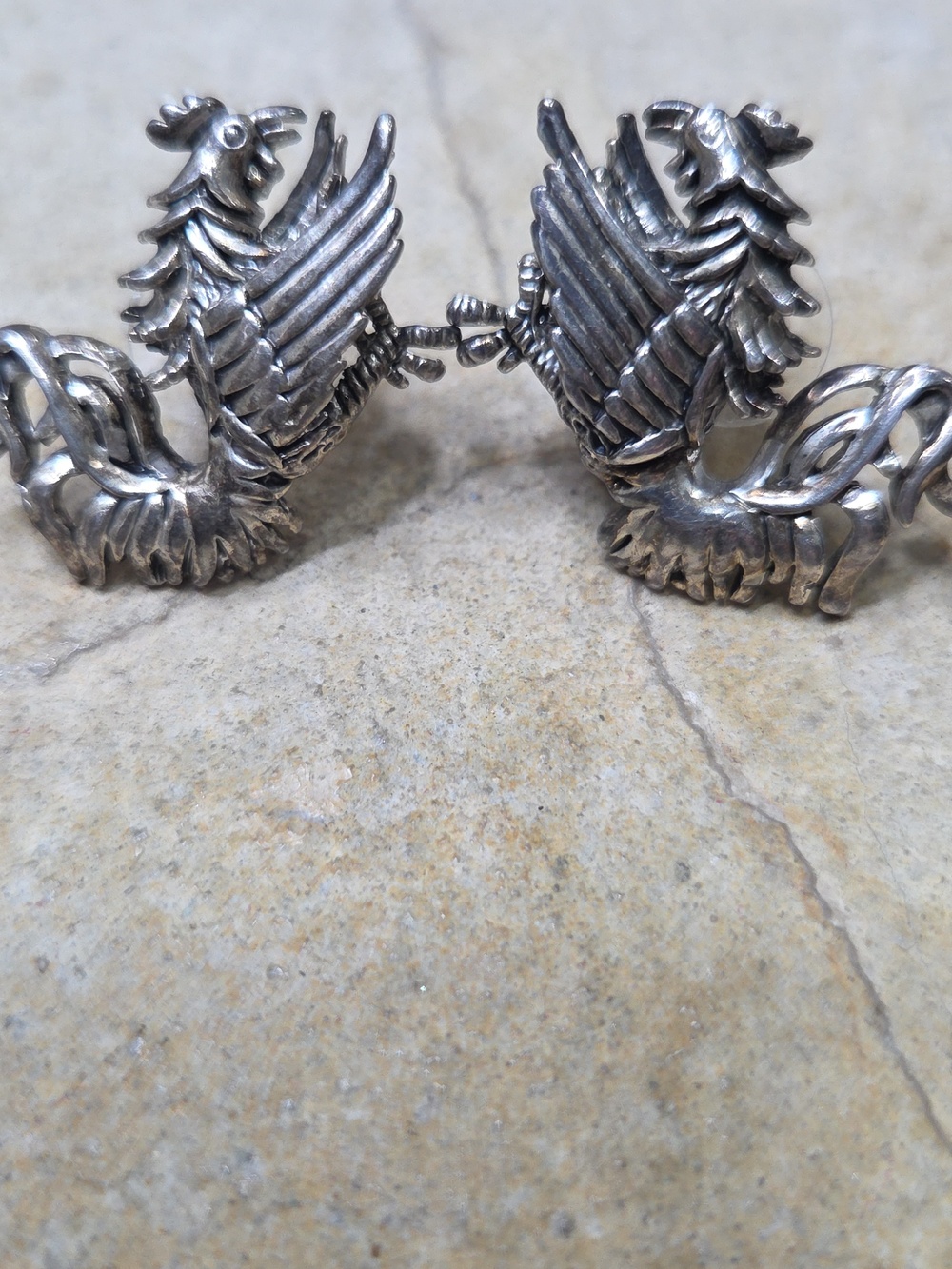 MJ Silver Phoenix firebird Dragon Earrings - Rare